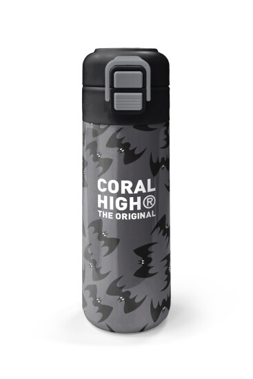 Coral High Kids Gri Siyah Yarasa Desenli Pipetli ve Direkt İçim Çelik Termos 500 ml 38126 - 4