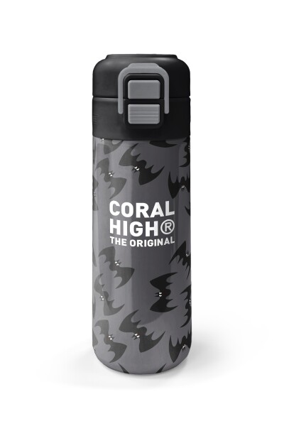 Coral High Kids Gri Siyah Yarasa Desenli Pipetli ve Direkt İçim Çelik Termos 500 ml 38126 - 4