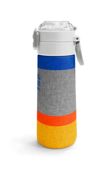 Coral High Kids Gri Turuncu Çizgi Desenli Pipetli ve Direkt İçim Çelik Termos 500 ml 38121 - 3