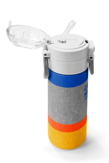 Coral High Kids Gri Turuncu Çizgi Desenli Pipetli ve Direkt İçim Çelik Termos 500 ml 38121 - 5