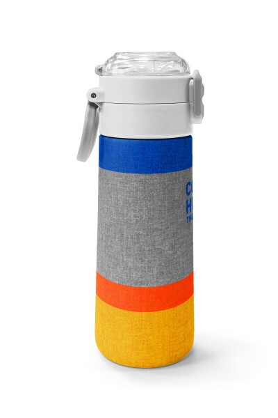 Coral High Kids Gri Turuncu Çizgi Desenli Pipetli ve Direkt İçim Çelik Termos 500 ml 38121 - 2