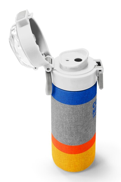 Coral High Kids Gri Turuncu Çizgi Desenli Pipetli ve Direkt İçim Çelik Termos 500 ml 38121 - 6