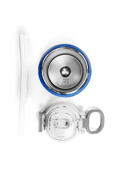 Coral High Kids Gri Turuncu Çizgi Desenli Pipetli ve Direkt İçim Çelik Termos 500 ml 38121 - 7