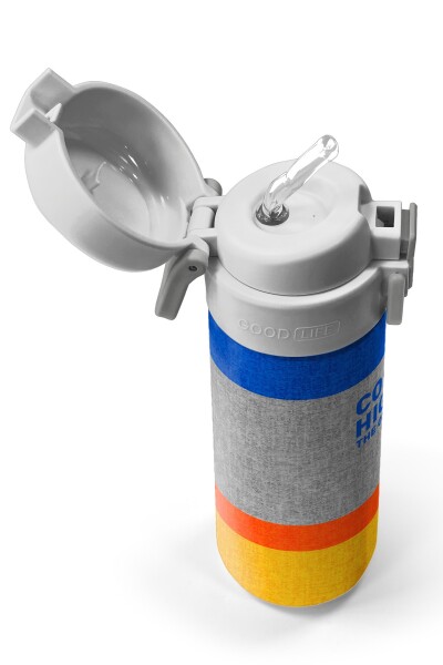 Coral High Kids Gri Turuncu Çizgi Desenli Pipetli ve Direkt İçim Çelik Termos 500 ml 38121 - 2