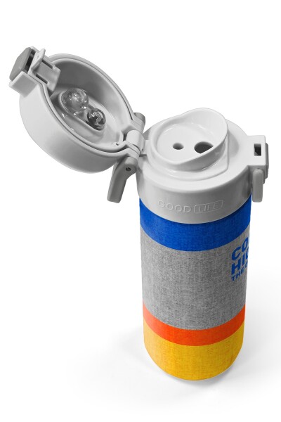 Coral High Kids Gri Turuncu Çizgi Desenli Pipetli ve Direkt İçim Çelik Termos 500 ml 38121 - 3