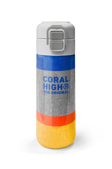 Coral High Kids Gri Turuncu Çizgi Desenli Pipetli ve Direkt İçim Çelik Termos 500 ml 38121 - 4