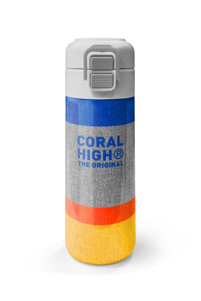 Coral High Kids Gri Turuncu Çizgi Desenli Pipetli ve Direkt İçim Çelik Termos 500 ml 38121 - 4