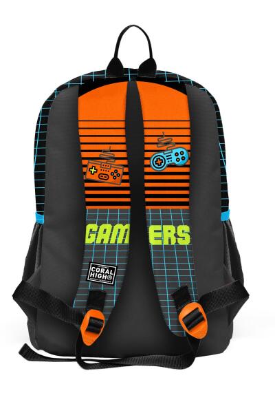 Coral High Kids Gri Turuncu Gamer Desenli Dört Bölmeli Okul Sırt Çantası 23746 - 6
