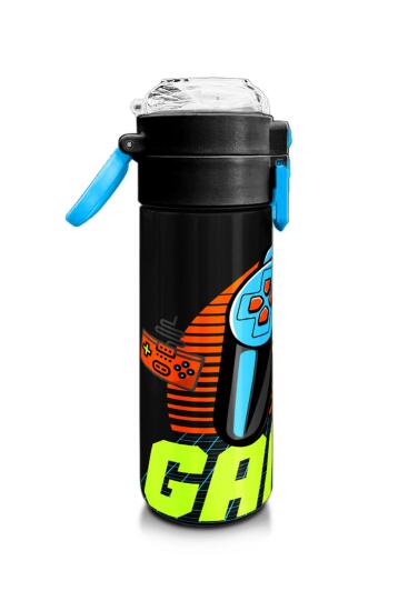 Coral High Kids Gri Turuncu Gamer Desenli Pipetli ve Direkt İçim Çelik Termos 500 ml 31947 - 2