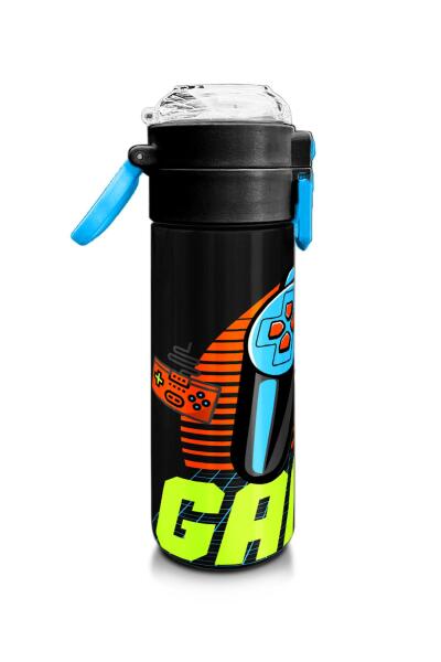 Coral High Kids Gri Turuncu Gamer Desenli Pipetli ve Direkt İçim Çelik Termos 500 ml 31947 - 2