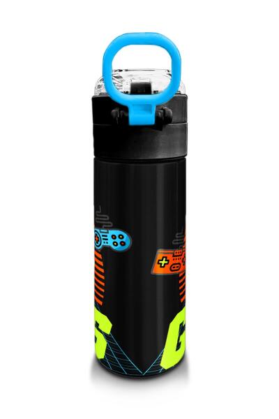 Coral High Kids Gri Turuncu Gamer Desenli Pipetli ve Direkt İçim Çelik Termos 500 ml 31947 - 3