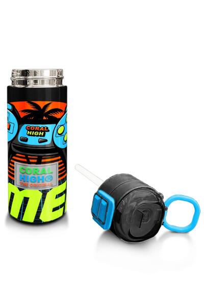 Coral High Kids Gri Turuncu Gamer Desenli Pipetli ve Direkt İçim Çelik Termos 500 ml 31947 - 4