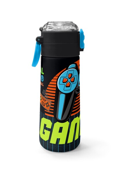 Coral High Kids Gri Turuncu Gamer Desenli Pipetli ve Direkt İçim Çelik Termos 500 ml 31947 - 2
