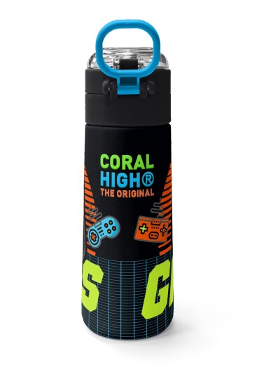 Coral High Kids Gri Turuncu Gamer Desenli Pipetli ve Direkt İçim Çelik Termos 500 ml 31947 - 4