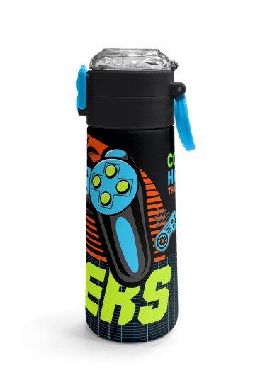 Coral High Kids Gri Turuncu Gamer Desenli Pipetli ve Direkt İçim Çelik Termos 500 ml 31947 - 3