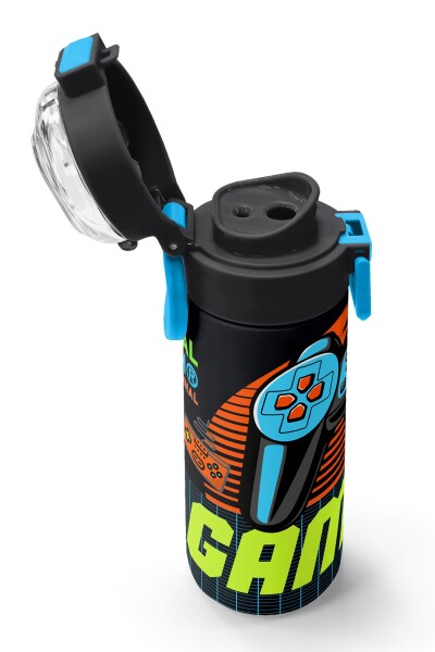 Coral High Kids Gri Turuncu Gamer Desenli Pipetli ve Direkt İçim Çelik Termos 500 ml 31947 - 6