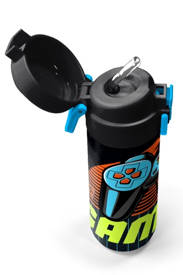 Coral High Kids Gri Turuncu Gamer Desenli Pipetli ve Direkt İçim Çelik Termos 500 ml 31947 - 2