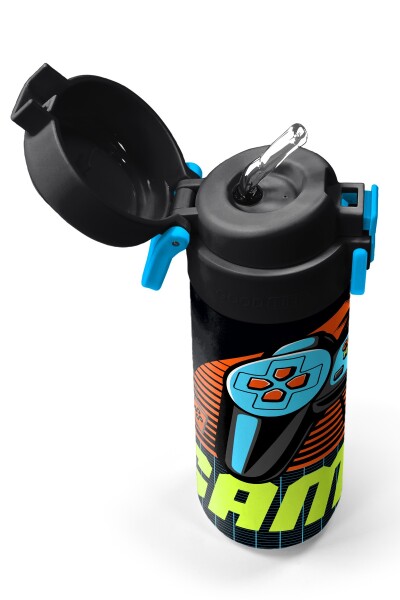 Coral High Kids Gri Turuncu Gamer Desenli Pipetli ve Direkt İçim Çelik Termos 500 ml 31947 - 2