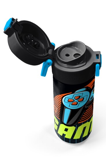 Coral High Kids Gri Turuncu Gamer Desenli Pipetli ve Direkt İçim Çelik Termos 500 ml 31947 - 3