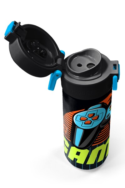 Coral High Kids Gri Turuncu Gamer Desenli Pipetli ve Direkt İçim Çelik Termos 500 ml 31947 - 3