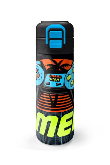 Coral High Kids Gri Turuncu Gamer Desenli Pipetli ve Direkt İçim Çelik Termos 500 ml 31947 - 4