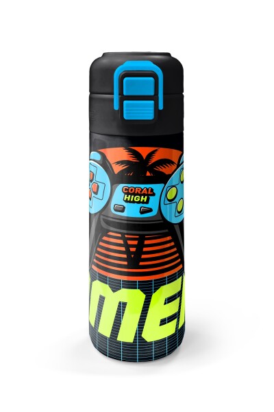 Coral High Kids Gri Turuncu Gamer Desenli Pipetli ve Direkt İçim Çelik Termos 500 ml 31947 - 4