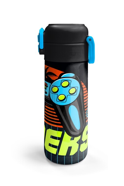 Coral High Kids Gri Turuncu Gamer Desenli Pipetli ve Direkt İçim Çelik Termos 500 ml 31947 - 6
