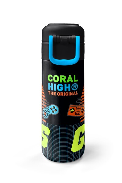 Coral High Kids Gri Turuncu Gamer Desenli Pipetli ve Direkt İçim Çelik Termos 500 ml 31947 - 7