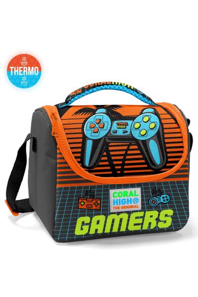 Coral High Kids Gri Turuncu Gamer Desenli Thermo Beslenme Çantası 11746 - 1