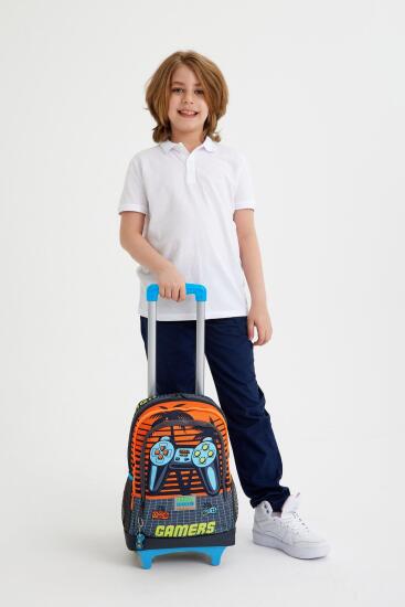 Coral High Kids Gri Turuncu Gamer Desenli Üç Bölmeli Çekçekli Okul Sırt Çantası 23946 - 2