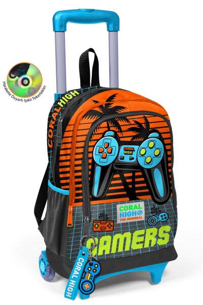 Coral High Kids Gri Turuncu Gamer Desenli Üç Bölmeli Çekçekli Okul Sırt Çantası 23946 - 1