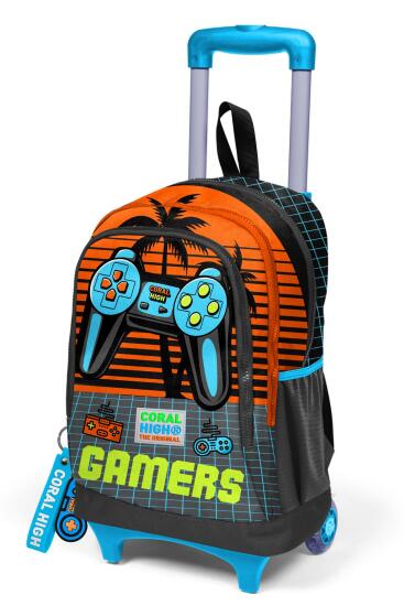 Coral High Kids Gri Turuncu Gamer Desenli Üç Bölmeli Çekçekli Okul Sırt Çantası 23946 - 6