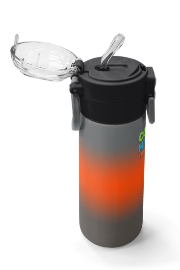 Coral High Kids Gri Turuncu Renk Geçişli Pipetli ve Direkt İçim Çelik Termos 500 ml 31949 - 5