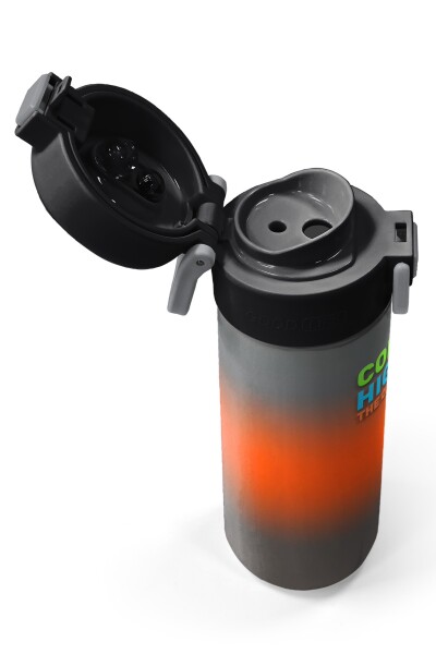 Coral High Kids Gri Turuncu Renk Geçişli Pipetli ve Direkt İçim Çelik Termos 500 ml 31949 - 3