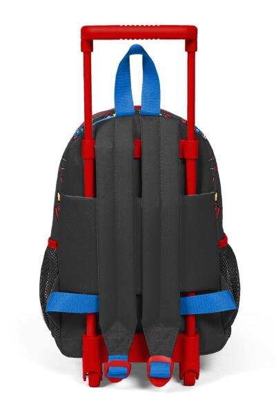 Minik Yuva Çekçekli Sırt Çantası Koyu Gri Kırmızı Uzay Desenli İki Bölmeli 24010 - 4