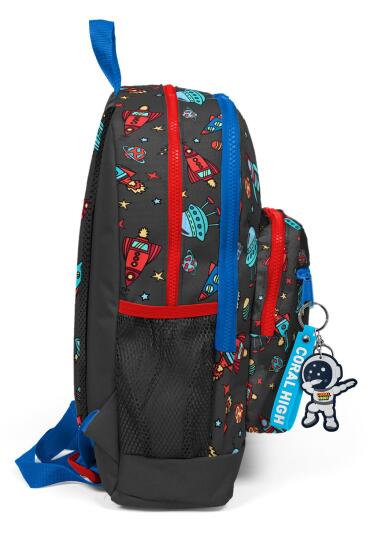 Coral High Kids Koyu Gri Kırmızı Uzay Desenli Dört Bölmeli Okul Sırt Çantası 23469 - 6