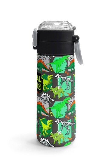 Coral High Kids Gri Yeşil Dinozor Desenli Pipetli ve Direkt İçim Çelik Termos 500 ml 31976 - 3