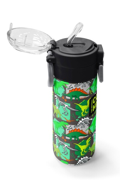 Coral High Kids Gri Yeşil Dinozor Desenli Pipetli ve Direkt İçim Çelik Termos 500 ml 31976 - 5