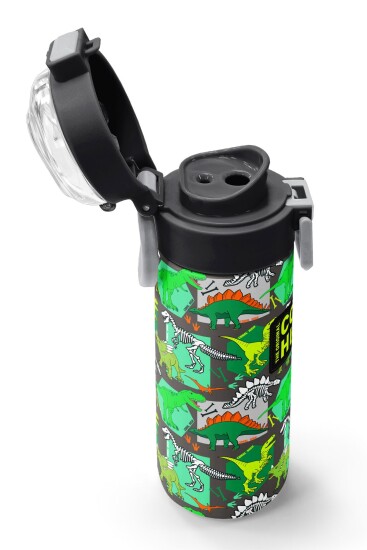 Coral High Kids Gri Yeşil Dinozor Desenli Pipetli ve Direkt İçim Çelik Termos 500 ml 31976 - 6