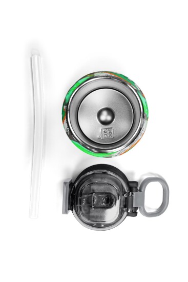 Coral High Kids Gri Yeşil Dinozor Desenli Pipetli ve Direkt İçim Çelik Termos 500 ml 31976 - 7