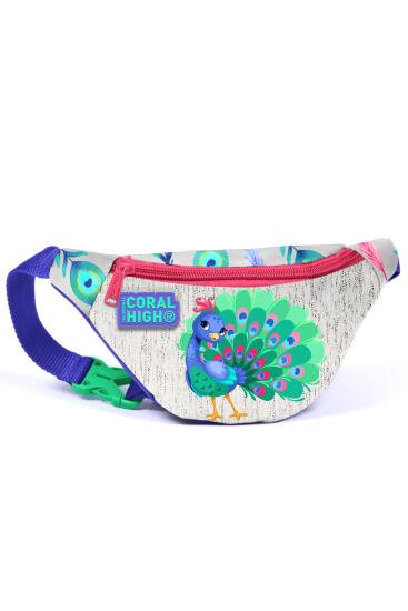 Coral High Kids Gümüş Lavanta Tavus Kuşu Desenli Bel Çantası 12642 