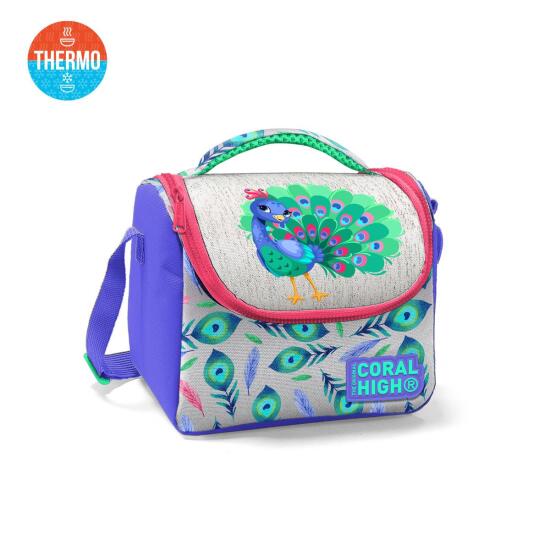 Coral High Kids Gümüş Lavanta Tavus Kuşu Desenli Thermo Beslenme Çantası 11869 