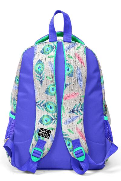 Coral High Kids Gümüş Lavanta Tavus Kuşu Desenli Üç Bölmeli Okul Sırt Çantası 23488 - 4