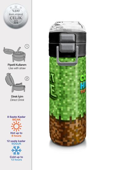 Coral High Kids High Craft Desenli Pipetli ve Direkt İçim Çelik Termos 500 ml 31992 - Coral High KIDS