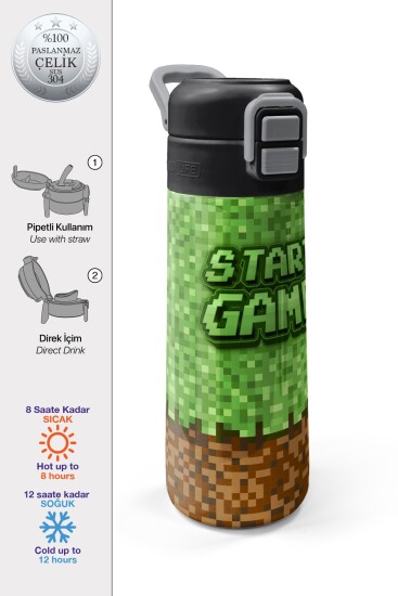 Coral High Kids High Craft Desenli Pipetli ve Direkt İçim Çelik Termos 500 ml 31992 