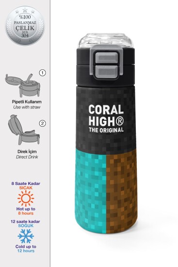 Coral High Kids High Craft Desenli Pipetli ve Direkt İçim Çelik Termos 500 ml 38116 - 1