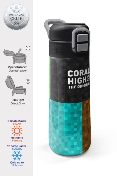 Coral High Kids High Craft Desenli Pipetli ve Direkt İçim Çelik Termos 500 ml 38116 - 1
