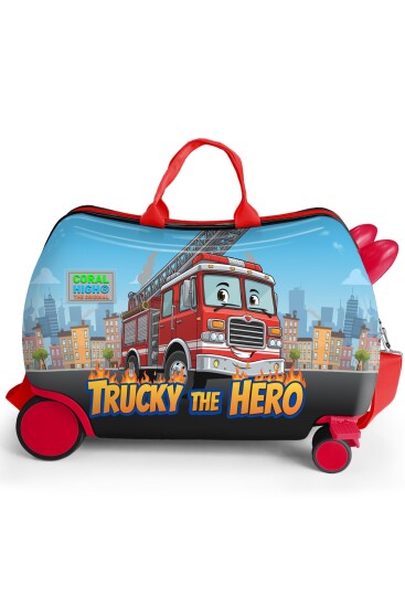 Coral High Kids İtfaiye Desenli Otur-Çek Çocuk Valizi 16373 - 2