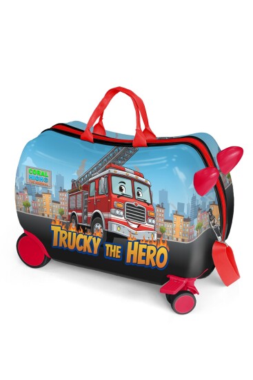 Coral High Kids İtfaiye Desenli Otur-Çek Çocuk Valizi 16373 - Coral High