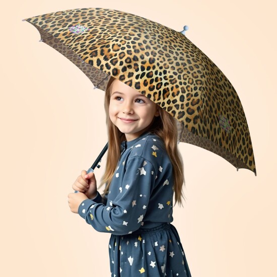 Coral High Kids Kahverengi Leopar Desenli Çocuk Şemsiyesi 12670 - 4